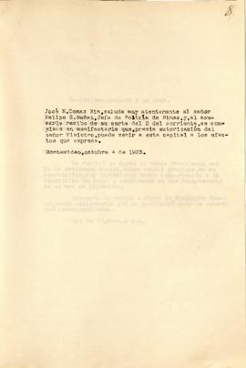 Comunicación dirigida al Jefe de Policía de Minas