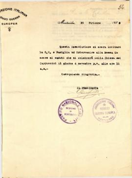 Invitación de la Associazione Italiana Reduci Guerra Europea