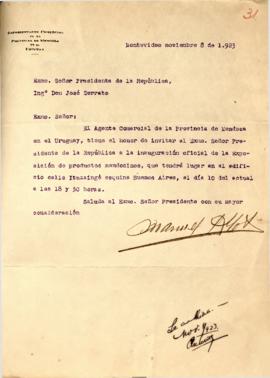 Invitación del Representante Comercial de la Provincia de Mendoza en Uruguay