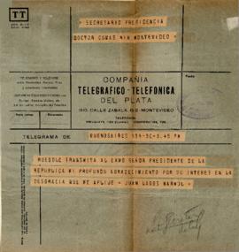 Telegrama del Sr. Juan Lagos Marmol