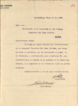 Nota de felicitaciones del Club Libanés.