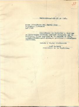 Nota dirigida al Presidente del Jockey Club de San José
