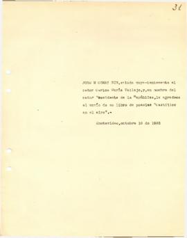 Nota de agradecimiento al Sr. Carlos María Vallejo