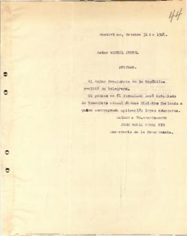 Nota dirigida al Sr. Miguel Cueto