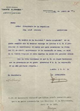 Invitación de la Societá Nazionale "Dante Alighieri"