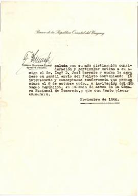 Nota de agraecimiento al Ing. José Serrato