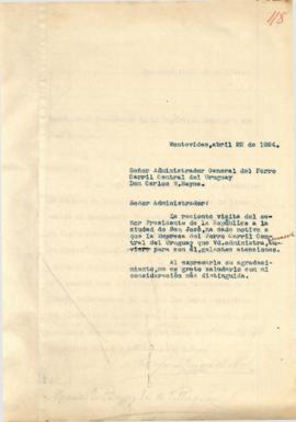 Nota dirigida al Sr. Administrador General del Ferro Carril Central del Uruguay