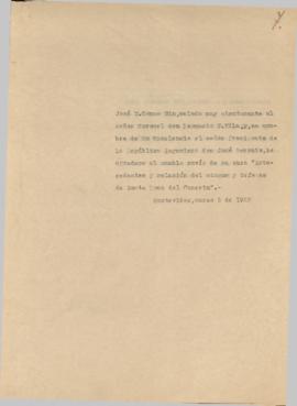 Nota de agradecimiento al Coronel Leonardo T. Villa