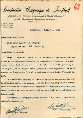 Invitación de la Asociación Uruguaya de Football