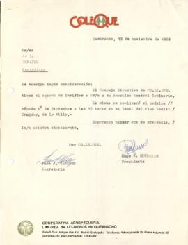 Carta de COLEQUE (Cooperativa Agropecuaria Limitada de Lecheros de Quebracho)