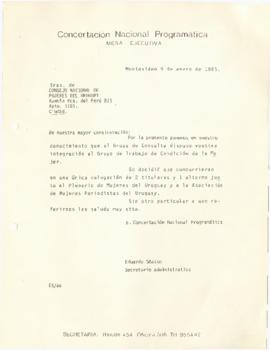 Carta al Consejo Nacional de Mujeres del Uruguay