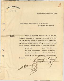 Nota de la Asamblea Representativa de Paysandú