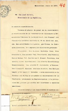 Nota de la Asociación de Corredores y Rematadores Públicos