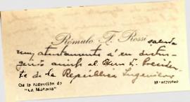 Tarjeta del Sr. Rómulo F. Rossi