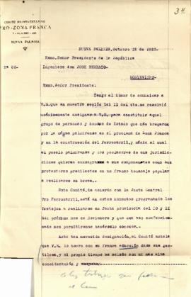 Nota del Comité Representativo Pro Zona Franca de Nueva Palmira