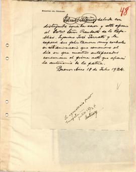 Nota de felicitaciones por el 18 de Julio