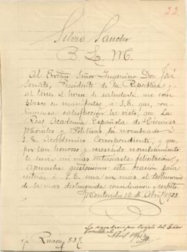 Nota de felicitaciones del Sr. Silvio Sancho