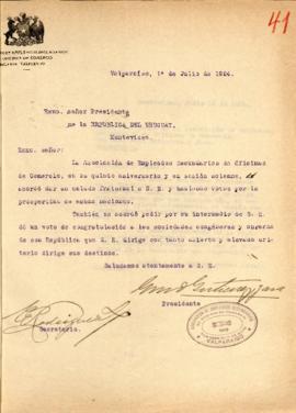 Nota de felicitaciones de La Asociación de Empleados Secundarios de Oficinas de Comercio