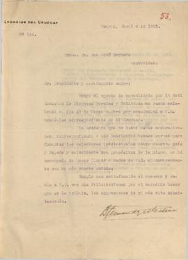 Nota del Sr. Benjamín Fernández y Medina, Ministro Plenipotenciario del Uruguay en España y Portu...