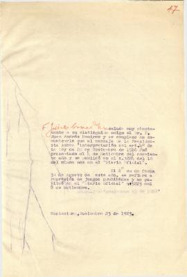 Nota dirigida al Dr. D. Juan Andrés Ramirez