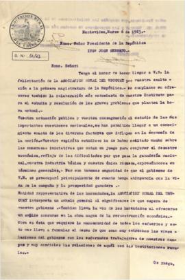 Carta de felicitaciones de la Asociación Rural del Uruguay.