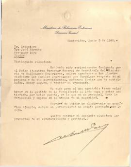 Nota de agradecimiento dirigida al Ing. José Serrato