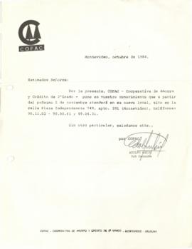 Carta de COFAC (Cooperativa de Ahorro y Crédito de 2º Grado)