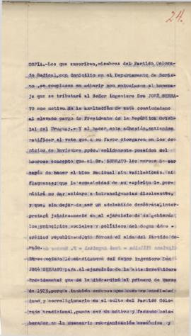 Nota de felicitaciones del Partido Colorado Radical