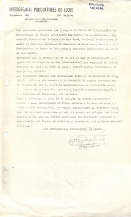Carta de la Comisión Intergremial de Productores de Leche
