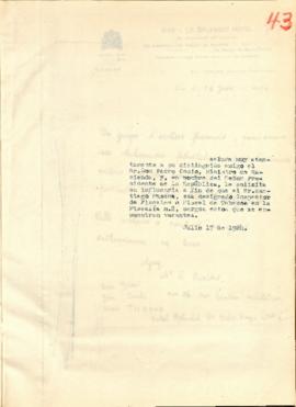 Nota dirigida al Sr. Pedro Cosio, Ministro de Hacienda