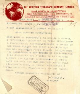 Agradecimento del Sr. Presidente de Brasil por mensje enviado