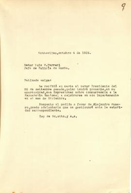 Nota dirigida al Jefe de Policía de Rocha.