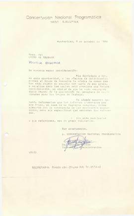 Carta al Grupo de Trabajo de Política Económica