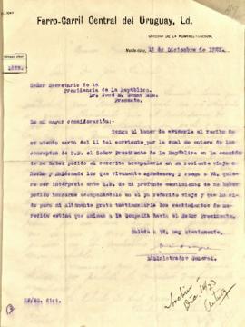 Nota de Ferro-Carril Central de Uruguay