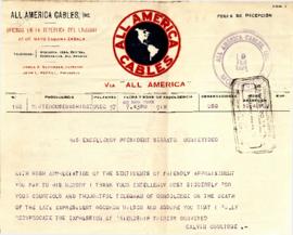 Telegrama del Sr. Calvin Coolidge