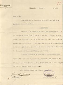 Carta de la Sociedad "Unión Uruguaya"