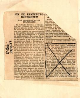 Recortes de prensa relacionados con el Instituto Histórico y Geográfico