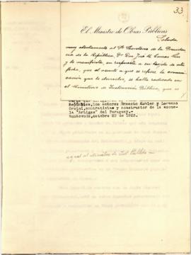 Nota del Ministro de Obras Públicas