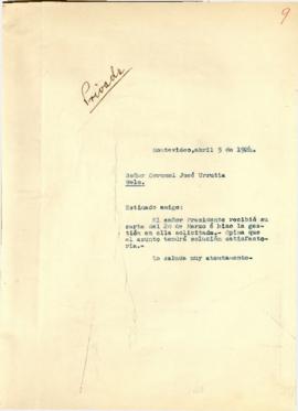 Nota dirigida al Coronel José Urrutia