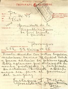Telegrama del Presidente de la Sociedad de Fomento de Flores