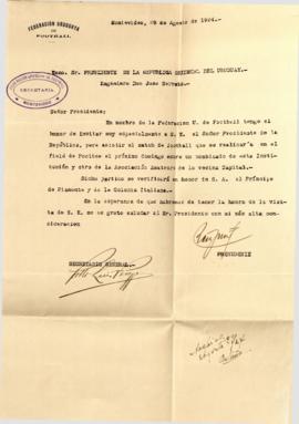 Invitación al partido de football en honor al Príncipe de Piamonte