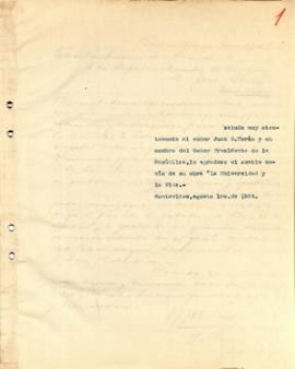Nota de agradeciemiento por envío de obra