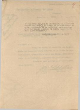 Nota de agradecimiento al Sr. Severino San Román.