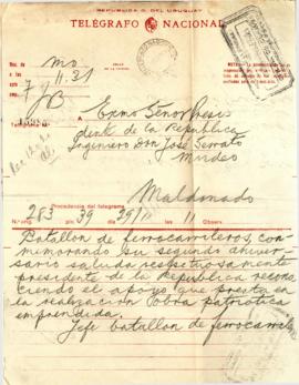 Telegrama del Batallón de Ferrocarrileros