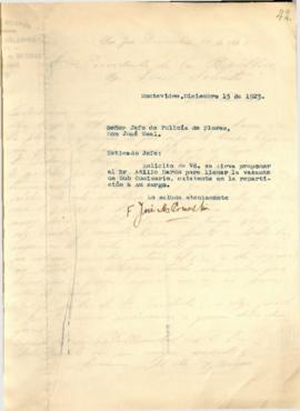 Nota dirigida al Jefe de Policía de Flores